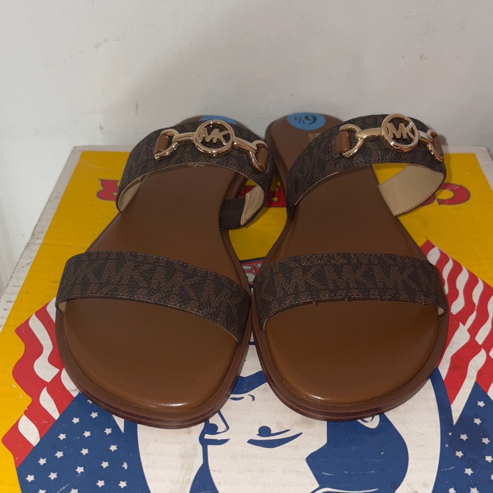 Michael Kors Dark Brown Logo Sandals size 6.5 - Picture 2 of 5